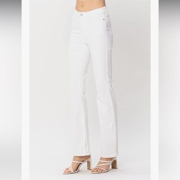 Judy Blue Midrise Pure White with Hem Slit Bootcut Jeans 11 - Picture 3 of 11